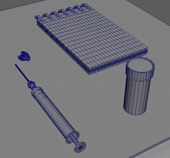 Notebook, pills, and Syringe